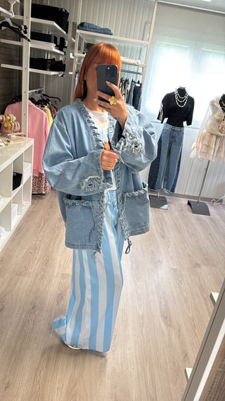 Pantalon fluide à lignes bleu