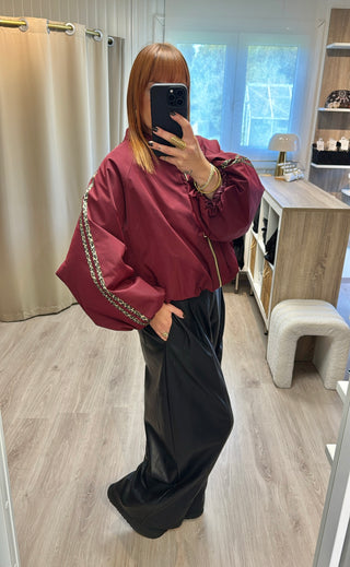 Veste/bomber bordeaux bandes léopard