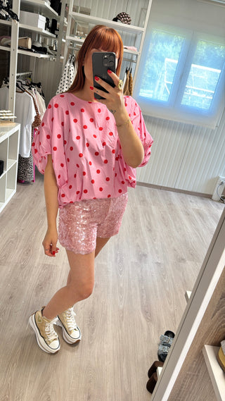 Blouse à pois rose/rouge