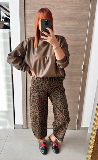 Sweat similicuir moka/camel