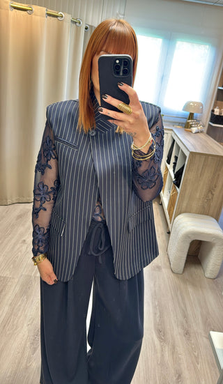 Blazer asymétrique rayé bleu marine