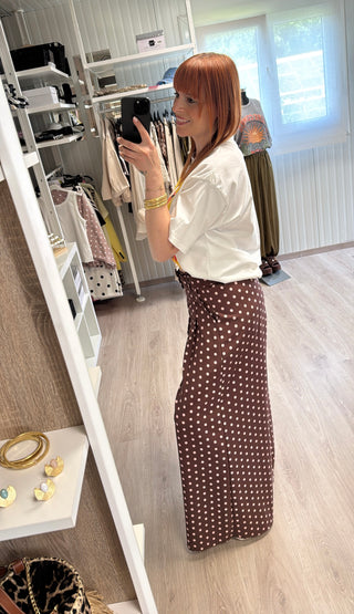 Précommande Pantalon palazzo à pois marron/rose pâle