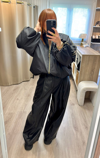 Veste/bomber noir bandes léopard