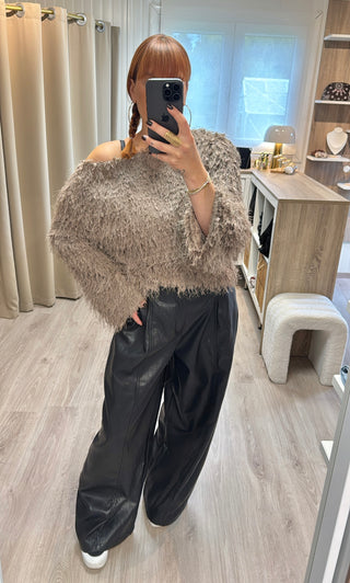 Pull froufrou taupe