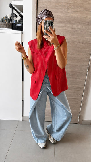 Blazer asymétrique rayé rouge