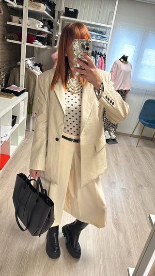 Blazer similicuir beige/écru Lumina