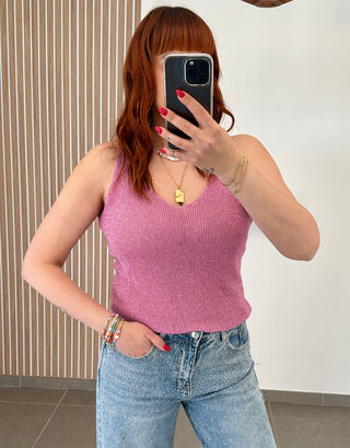 Top pailletté rose clair