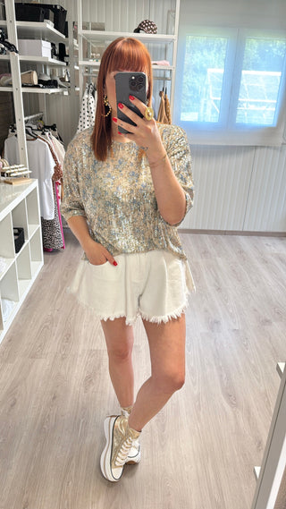 T-shirt sequins à fleurs