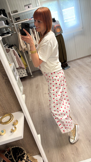 Précommande Pantalon barrel à pois rouge