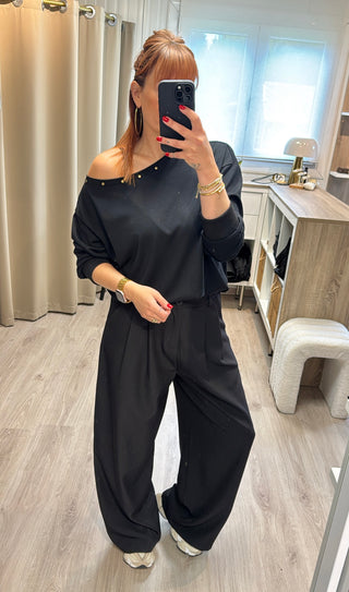 Pantalon de tailleur noir Wide leg