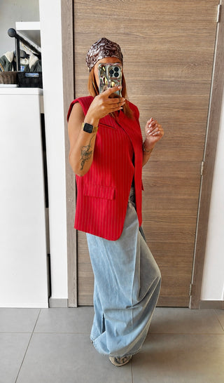 Blazer asymétrique rayé rouge