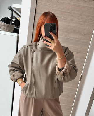 Veste similicuir grainé taupe