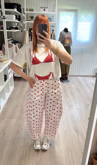 Précommande Pantalon barrel à pois rouge