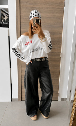 Pantalon similicuir noir et ceinture