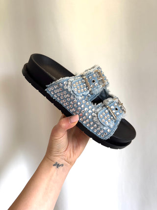 Mules denim et strass