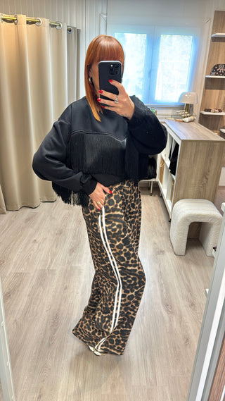 Pantalon léopard bandes blanches