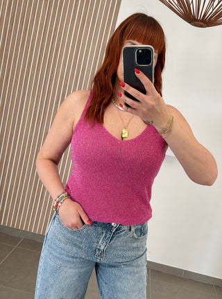 Top pailletté rose foncé