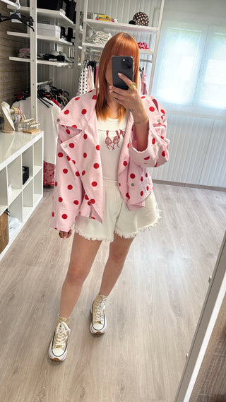 Perfecto oversize rose à pois rouges
