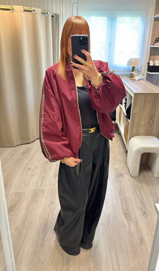 Veste/bomber bordeaux bandes léopard