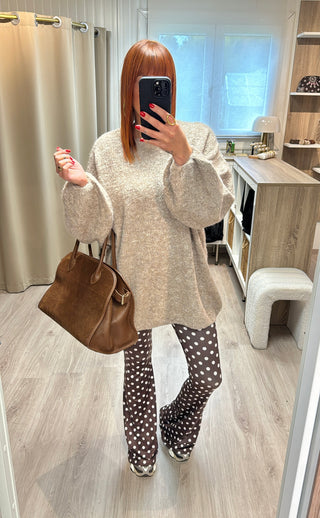 Legging évasé à pois marron