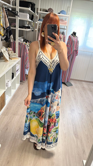 Longue robe Santorin bleu marine