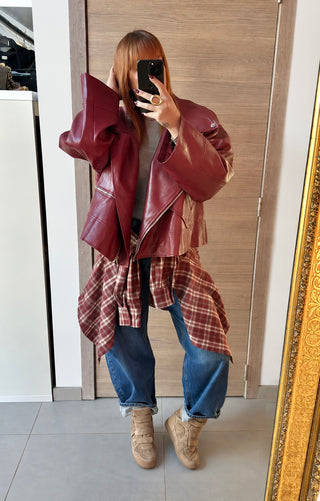Chemise à carreaux bordeaux