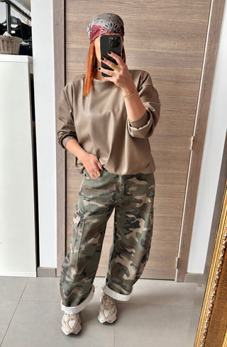 Sweat similicuir taupe