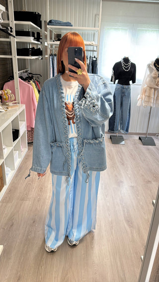 Pantalon fluide à lignes bleu