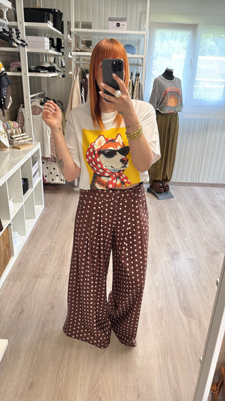 Précommande Pantalon palazzo à pois marron/rose pâle