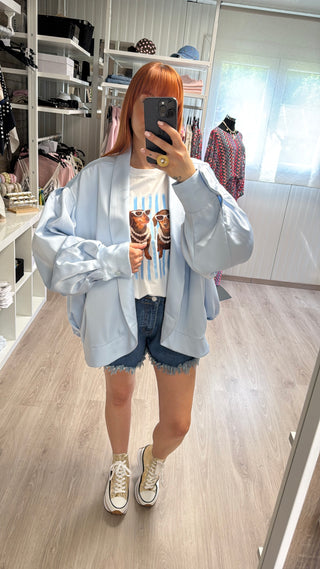 Précommande Veste satinée oversize bleu ciel