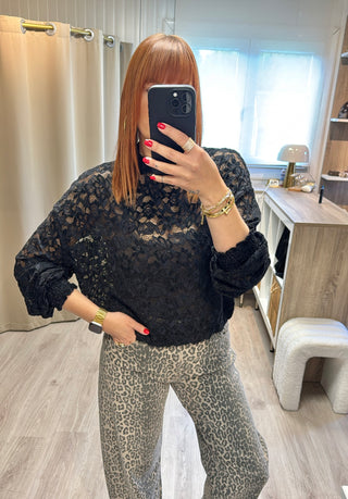 Sweat dentelle velours noir