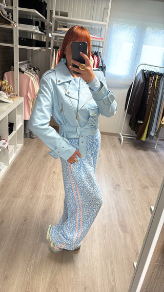 Pantalon/jogging léopard bleu bandes roses