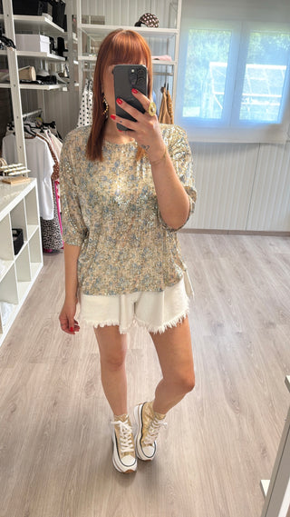 T-shirt sequins à fleurs