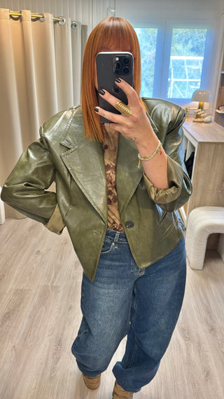 Veste similicuir Kaki