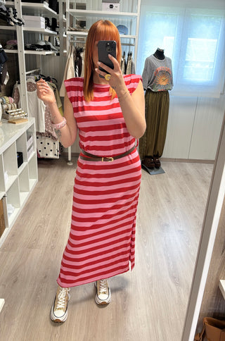 Précommande Robe marinière rose/rouge