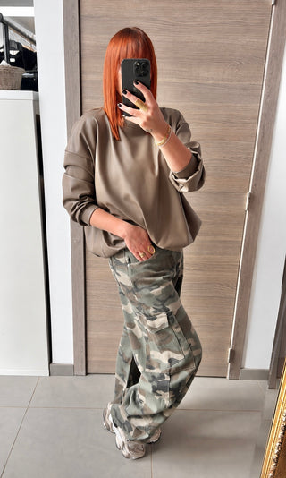 Sweat similicuir taupe