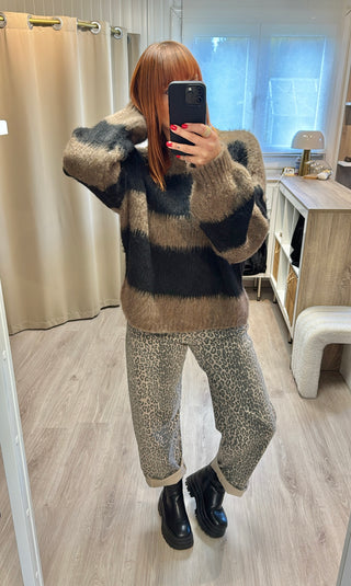 Pull ligné marron/noir