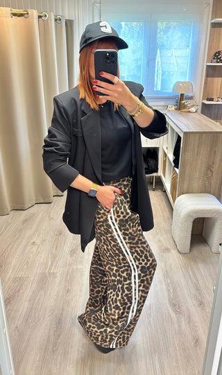 Pantalon léopard bandes blanches