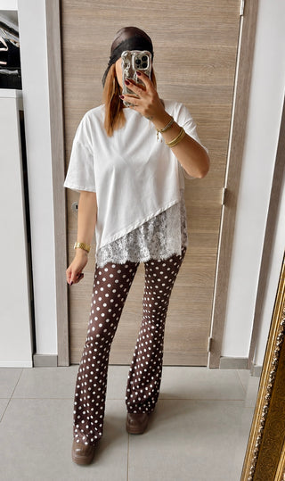 Legging évasé à pois marron