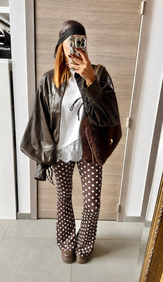 Legging évasé à pois marron