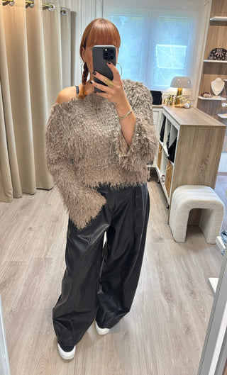 Pull froufrou taupe