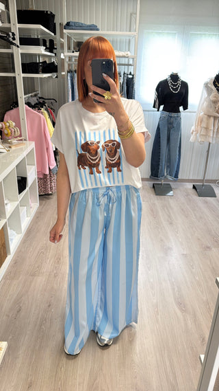 Pantalon fluide à lignes bleu