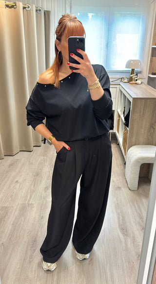 Pantalon de tailleur noir Wide leg