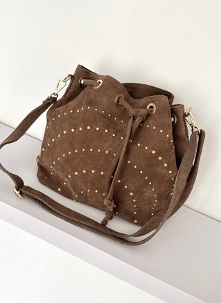 Sac en cuir à clous taupe