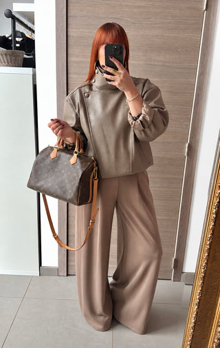 Veste similicuir grainé taupe
