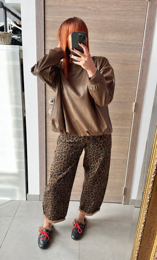 Sweat similicuir moka/camel