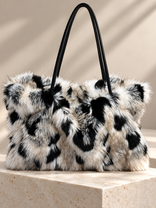 Sac fourrure noir/écru/gris