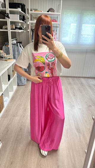 Pantalon fluide magenta