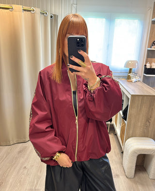 Veste/bomber bordeaux bandes léopard