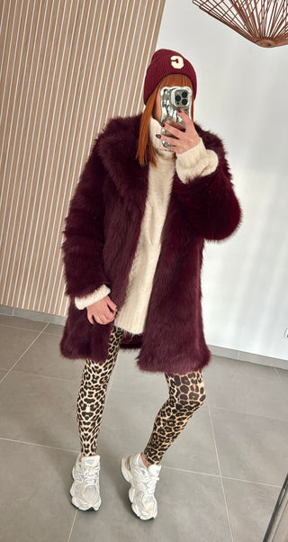Manteau fourrure bordeaux